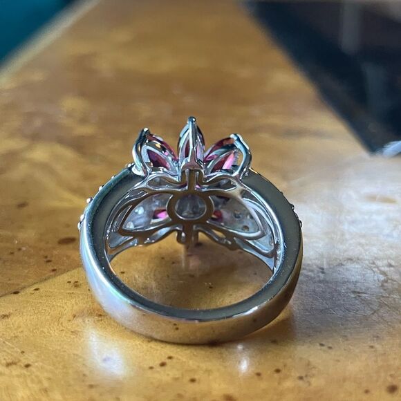 Natural Rhodolite Garnet Sterling Silver Cocktail Ring Size 6 - Picture 4 of 8